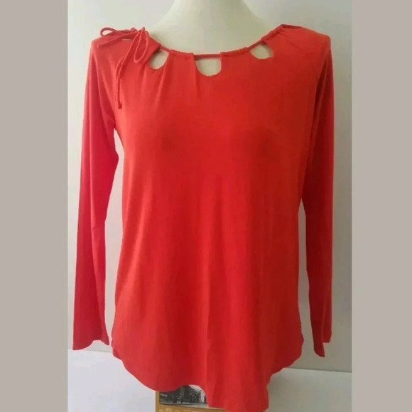 Fabletics Top Small Cutout Drawstring Neck Orange - Picture 1 of 6